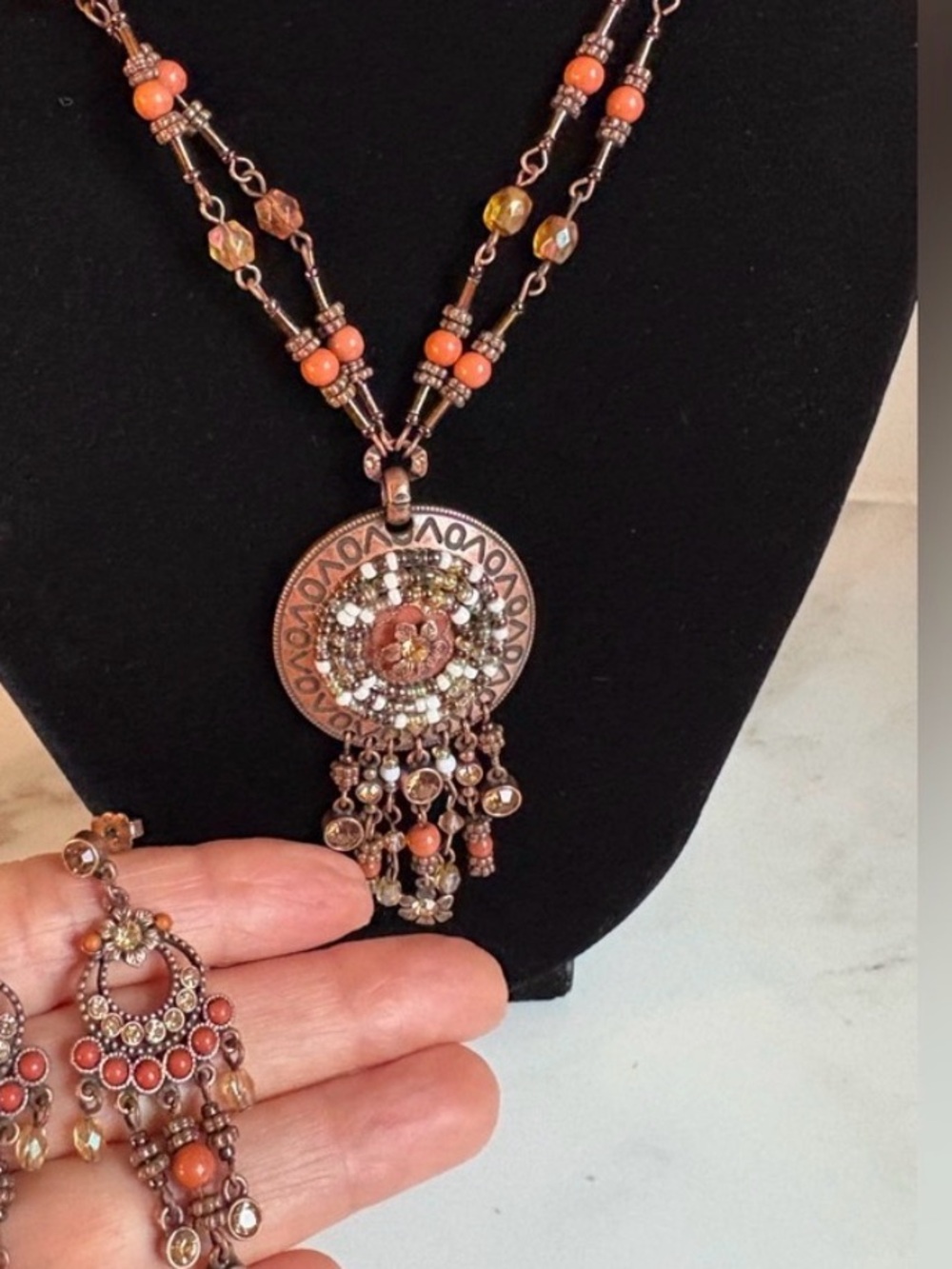 Vintage Avon Tribal Gypsy Coin Fringe Necklace & Chandelier Earrings NIB Y2K